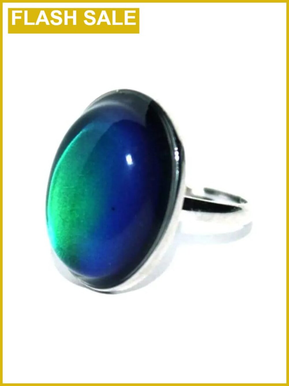 Retro Oval Mood Ring, Silver Plated, Color Changing Stone, Adjustable Band